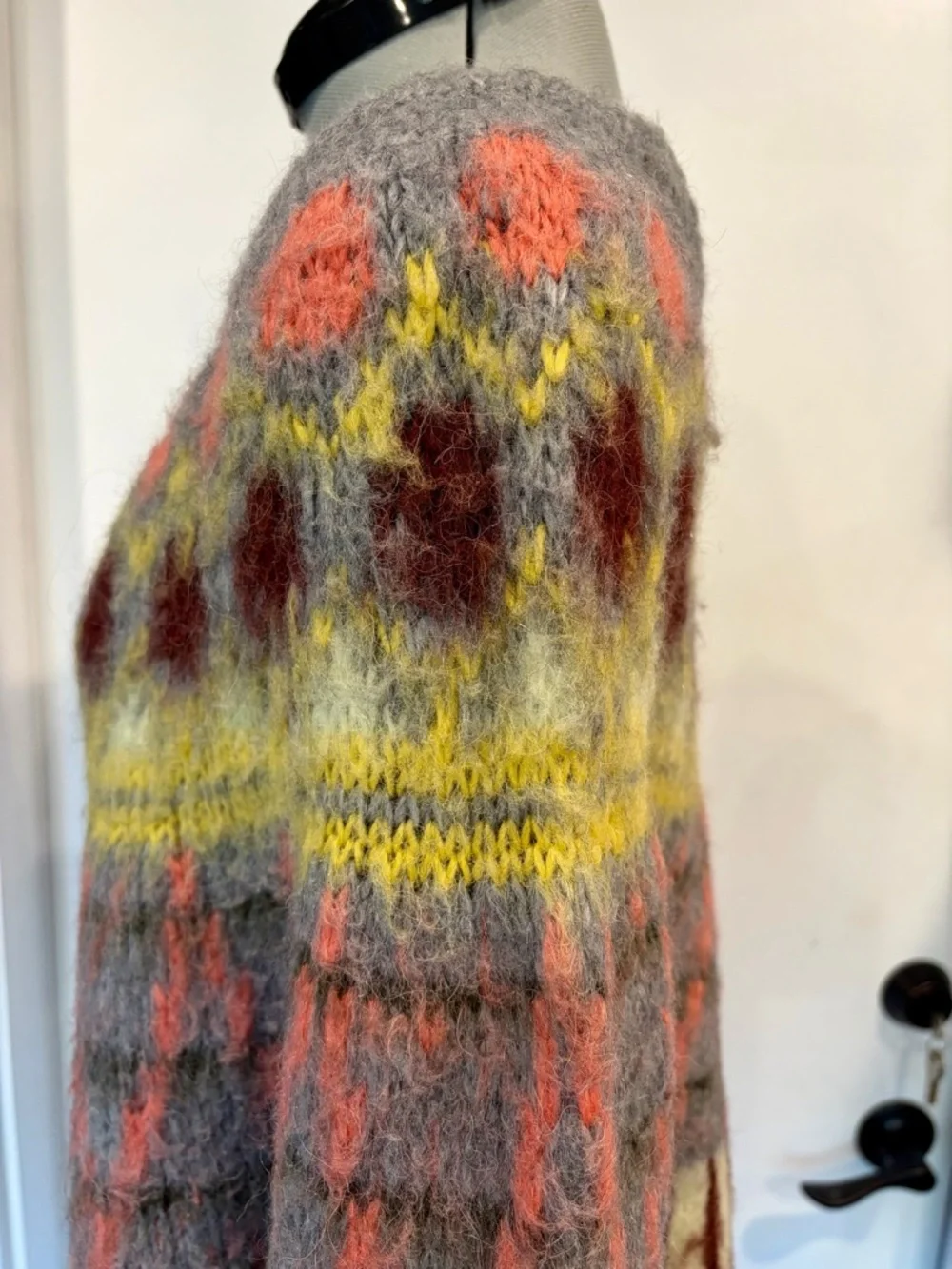 SAMSOE Samsoe Alpaca Fair Isle Sweater, oversized, grey-yellow, S, GUC - Picture 6 of 13